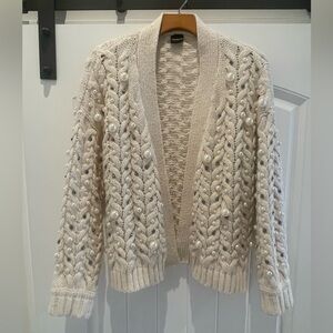 Saachi Beaded Cable Knit Open Cardigan Sweater - Cream